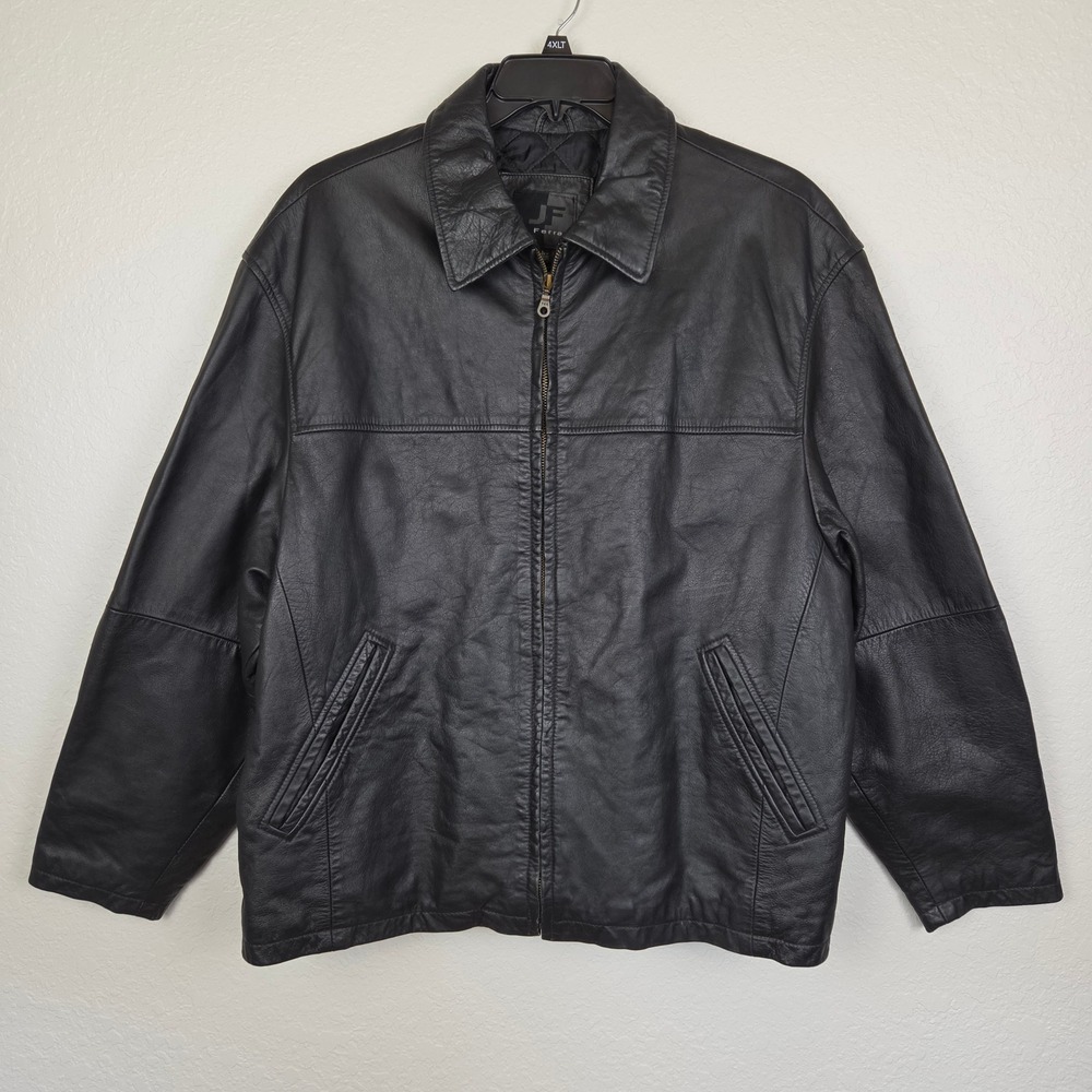 Vintage J. Ferrar Men's Black Zip Up Quilted Lined Leather Bomber Jacket, Large